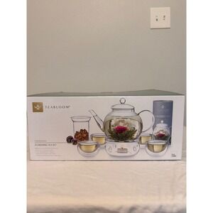 Teabloom Celebration Flowering Tea Set 40oz Glass Teapot 4 Cups 12 Tea Blooms